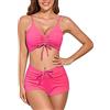 meioro Costume da Bagno Solido per Le Donne Bikini Stringato con Coulisse Bikini Set in Due Pezzi Beachwear Sportivo Swimwear a Vita Alta Costumi da Bagno(Rosa Brillante,L)