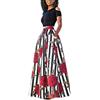Angel ZYJ Donna Vestiti Lunghi Due Pezzi Senza Spalline Manica Corta Camicetta + Rosa Stampa Gonne Lungo Elegante Vestito Abito Maxi da Sera