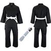 VERSAL Karate Gi per bambini/adulti, uniforme da karate per studenti, colore bianco, 226,8 g, in policotone leggero, per allenamento di arti marziali, sparring, taekwondo, con cintura, Nero , 000