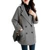 KIJSKKOPO Cappotto Da Donna In Lana Pied De Poule, Marrone, Con Revers A Lancia, Doppiopetto, Foderato In Pile, Caldo Soprabito Invernale, Elegante Cappotto A Quadri Con Tasca, Nero L
