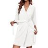 Ekouaer Vestaglie da Donna in Maglia a Coste con Maniche a 3/4 con Tasche | lunghezza al ginocchio, scollo a V, cintura in vita, matrimoni, riposo & sonno, per la spa & la spiaggia