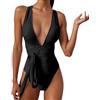 Generico Costume Intero Donna Brasiliana Nero Costumi Interi Mare Scollo A V Costume Intero Contenitivo Modellante Controllo della Pancia Costumi Interi Sexy Badeanzug Bagno Swimsuit Vacanze
