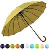 SoulRain 16 costolette 121,9 cm Bastone Ombrello Auto Aperto Tinta Unita Moda e Semplice, Manico Arco Classico In Legno Antivento Unbreakable Bastone Ombrello Antipioggia