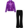 inlzdz Completi Hip Hop Jazz per Bambini Paillettes Button Down Camicia da Danza Classica T-Shirt + Pantalone per Ballo da Sala Danza Standard Latino Americano
