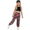 LOLANTA 2 Pezzi Ragazze Hip Hop Street Dance Solo Set, Crop Tank Top + Pantaloni Jogger mimetici, Rosa grigiastro, 13-15 anni, 170