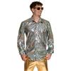 Partychimp Camicia Disco Anni 70 per Uomo Camicia Lucida Metallizzata a Maniche Lunghe Outfit Carnevale Taglie S-3XL (Argento, L)