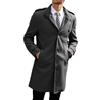 Celanisai - Felpa da uomo, lunga, slim fit, con colletto a taglio vivo, chiusura con bottoni, trench da uomo, cappotto invernale, caldo, in lana, per outfit business, nero, a una sola fila di bottoni