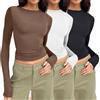 OYIWINMI Confezione da 3 magliette termiche da donna a maniche lunghe, girocollo, elasticizzate, aderenti, a strati, taglie XXS-L