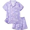 Cheerful Mario Satino Pigiami Due Pezzi per Bambina Maniche Lunghe Pyjamas Ragazza Sottile e Liscia Come la Seta Viola-B 8-9 Anni