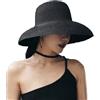 WUODHTW Cappello da donna Floppy a tesa larga estate spiaggia cappello di paglia UPF cappello da sole in paglia cappello da pescatore cappello freddo
