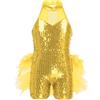 inlzdz Bambina Paillettes Leotard Danza Classica Jumpsuit Senza Manica Body da Pattinaggio Artistico con Tutu Tuta Intera Corta per Ballerina Jazz Dancewear Giallo 13-14 Anni