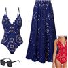 Generic Vibecurve - Costume da bagno intero con gonna, motivo floreale traforato, con copricostume, bikini da bagno con gonna abbinata