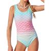 JiAmy Costume da bagno intero per ragazze, con motivo leopardato sfumato e sirena, vita arricciata, elasticizzato, senza maniche, per bambine da 6 a 13 anni, 9-10 Anni