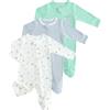 JiAmy Baby Neonato Pagliaccetto in Cotone Confezione da 3, Bambino Pigiama Ragazze Ragazzi Tutine, Neonato in Cotone Pagliaccetto Tutina a 2 Vie Cerniera a Piedini Pigiami Interi Verde 9-12 Mesi