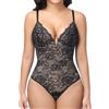 SHAPERIN Donna Body Modellante con Pizzo Body Snellente Pancia Piatta Push Up Shapewear Contenitivo Bodysuit Scollo a V, Nero, M