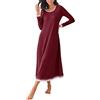 Ekouaer Camicia da Notte Cotone Camicia da Notte Donna Manica Lunga Camicia Notte Lunga Fino Ginocchio a Maniche Lunghe Donna Vino Rosso XXL