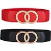 SYMOL Cintura Elastica Cintura da Donna con in vita Larga con Fibbia in Metallo Lucido 70-160CM Donna Cinturino in Vita per Vestito. (Rosso+Nero, Vita:110CM-130CM)
