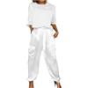 ERICAT Satin Pants Set, Smooth Satin Half-sleeved Top And Pants Set, Womens 2 Piece Outfits Silk Lounge Sets