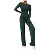 Generic Set da 2 pezzi da donna, maglietta asimmetrica a maniche lunghe, pantaloni a gamba larga, abiti casual, tuta pantaloni da donna (Green, XS)