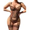 ssyyx, Set di Lingerie Sexy da Donna con Reggicalze in Pizzo, Body e Calze, Medium