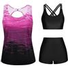 JASAMBAC Costume da bagno a 3 pezzi, tankini per donne, top tankini con bikini e boyshort, Viola sfumato., 3XL