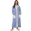 RONGTAI Vestaglia lunga da donna in pile felpato, kimono, con tasche, abbottonatura sul davanti, camicia da notte, taglie S-XXL, Blu, Small