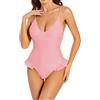 SHEKINI Costume da Bagno Intero da Donna Collo Basso Regolabile Sexy Design con Volant Costumi da Bagno Brasile Perizoma Monokini Senza Schienale Costumi da Bagno（S，Colore: Rosa.）