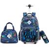 Egchescebo Zaino con Rotelle per Ragazzo Carrello Porta Trolley Scuola Primaria Astuccio Bambina Giocattolo di Maniglia Ragazzo Ruote Lunch Box 17" 3PCS Borsa da Scuola a Rullo Ragazzo Bambini Blu