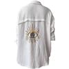 Goolecrimp Camicia Oversize Classica da Donna a Maniche Lunghe Giacca da Viaggio Primavera Estate Bavero Camicia Lunga alla Moda in Cotone e Lino Giacca Casual Primaverile (Bianco,M)