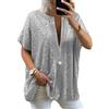 Minetom Donna Maglietta Elegante Paillettes Oversize Camicette Camicia Manica Corta Scollo V Blusa Tops