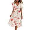 Generico Dresses for Women Spiaggia Boho Donna Mare Scolla a V Chic Eleganti Vestito Curvy Estivo Abito Mezze Maniche Larghi Estate Stile Impero Floreale Abiti Donna Estivi Eleganti XXL