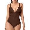YARRCO Body da donna con pancia piatta e perizoma dimagrante e corpo intagliante Bodysuit Shapewear con scollo a V in pizzo corsetto dimagrante invisibile, #01 Marrone, L