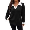 Generic Maglioni da donna Plus Size Elegante scollo a V con colletto a maglia maglioni autunno inverno caldo pullover maglioni oversize maglione a strati accogliente manica lunga maglioni a coste top, Grigio