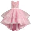 Generisch, abito da damigella per bambine, elegante, con pizzo, per battesimo, matrimonio, festa, Rosa chiaro., 12-13 Anni