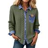 Generisch Camicia da donna in jeans, patchwork, per il tempo libero, con bottoni, stile retrò, con collo a risvolto, alla moda, comoda, con tasca sul petto, casual, a maglia, verde militare, XL