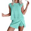 HEONSATI Tuta Donna Completo Corti Pantaloncini Set Casual Leggero Spiaggia Completi Sportivo Due Pezzi Morbida Tuta Top Senza Maniche E Bermuda Completo Elegante Comodi Tute Estivi Taglie Forti Slim Fit