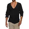 Darringls Maglione da uomo vintage con scollo a V a maniche lunghe strappato maglione a maglia primavera autunno maglione uomo maniche lunghe profondo scollo a V solido maglia uomo maglione casual uomo maglione