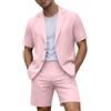 Generico Abito Uomo Elegante Completo 2 Pezzi con Blazer Maniche Corta Leggero e Pantaloncini Baggy Abiti da Cerimonia Estivo Casual per Matrimonio Lavoro Ufficio Uscire Festa,Rosa,S