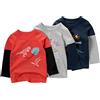amropi Bambino Ragazzi 3 Pack Maglietta Stampa Dinosauro Manica Lunga Casuale Cotone T-Shirt Rosso Grigio Nero, 7-8 Anni