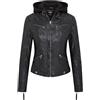 Infinity Leather Giacca Classica Con Cappuccio da Donna in Pelle Nera da Motociclista