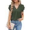 BUNSLOOM Camicetta da donna in chiffon, estiva, a maniche corte, con scollo a V, casual, elegante, da lavoro, verde militare, S