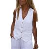 YONGHONGKEJI Smanicato Donna Gilet Da Donna In Lino Puro Senza Maniche Retrò In Lino con Bottoni Estivo con Scollo A V Corto Da Lavoro Da Lavoro Bianco Xxl