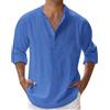 Luadnysin Camicia Lino Uomo Camicie Manica Lunga Maglie Cotone Maniche Lunghe Camice Estive Slim Fit Corte Estiva Vestito Magliette Abbigliamento Collo Alla Coreana Maglietta Elegante Estivo,Blue,XL,Blu