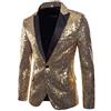 Gefomuofe Giacca da uomo con paillette, stile stage, per feste in costume, da ballo, smoking blazer, da uomo, oversize, elegante, formale, adatta per matrimoni, gold, S