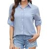 Enmain Camicia a Righe da Donna Blu e Bianco Elegante Lino Camicia Donna Manica Lunga Cotone Estiva Casual Scollo a V Blusa da Ufficio, M