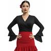 AMARU SANCHESU Bolero Torera Top Incrociato Flamenco In Tessuto Elastico A Maniche Lunghe Con Due Volant, Nero , M