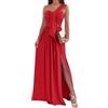 Oanviso Vestito da Cerimonia Donna Elegante Lungo Estivo con Payet da Sera Abito Swing Curvy Maxi Vestitino Cocktail Ballo Abiti Party Festa Vestiti Lunghi con Spacco d Rosso XL