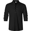 JESDM Camicia medievale da uomo con lacci, colletto alto, in lino, Nero , XL