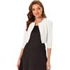 Allegra K Coprispalle plissettato senza colletto per donna manica a 3/4 coprispalle aperto davanti crop cardigan, bianco, XS
