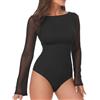 Zidoley Body Donna Maniche Lunghe, Body Nero Con Scollo Tondo, Body Donna Elegante, Bodysuit Tops Manica Lunga Con Maniche a Rete (M)